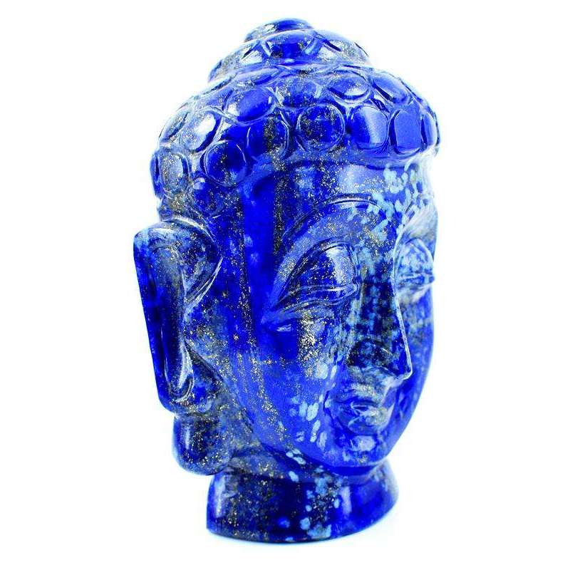 gemsmore:Blue Lapis Lazuli Carved Lord Buddha Head Idol Gemstone