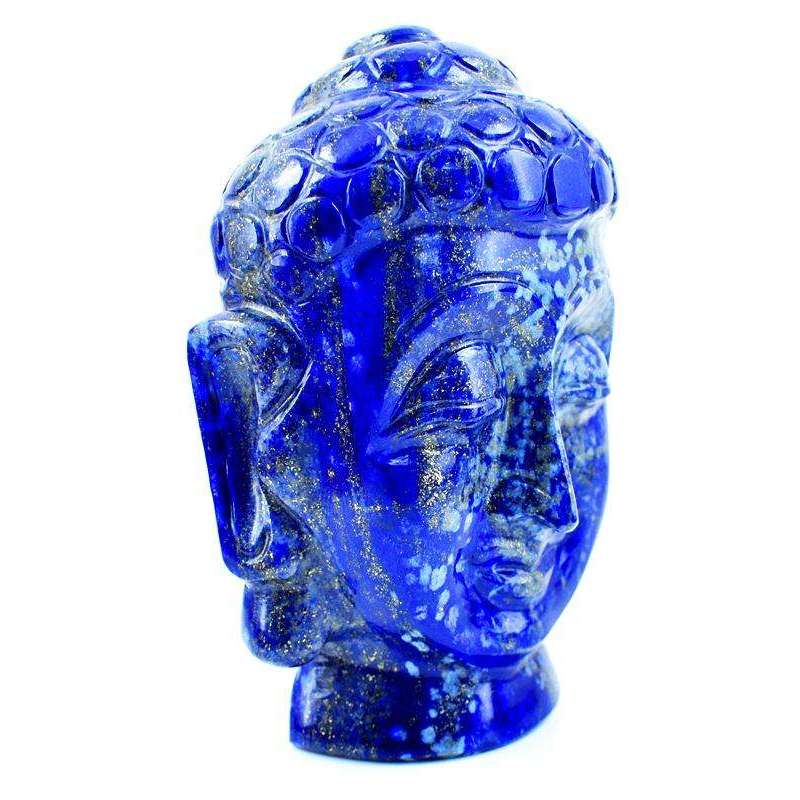 gemsmore:Blue Lapis Lazuli Carved Lord Buddha Head Idol Gemstone