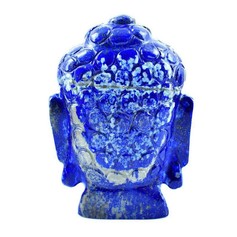 gemsmore:Blue Lapis Lazuli Carved Lord Buddha Head Idol Gemstone