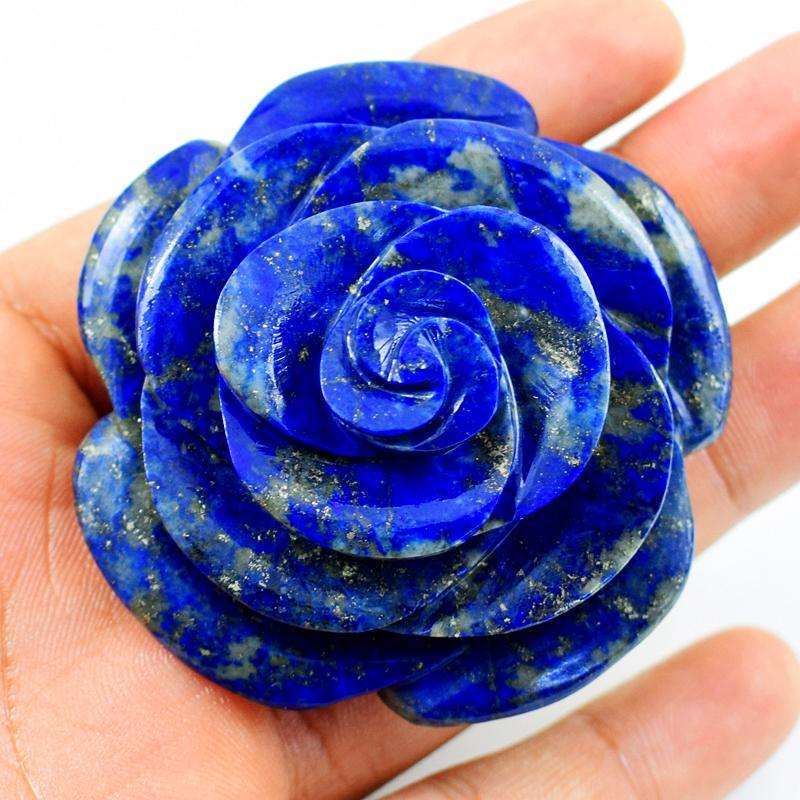 gemsmore:Blue Lapis Lazuli Carved Rose Craving Gemstone