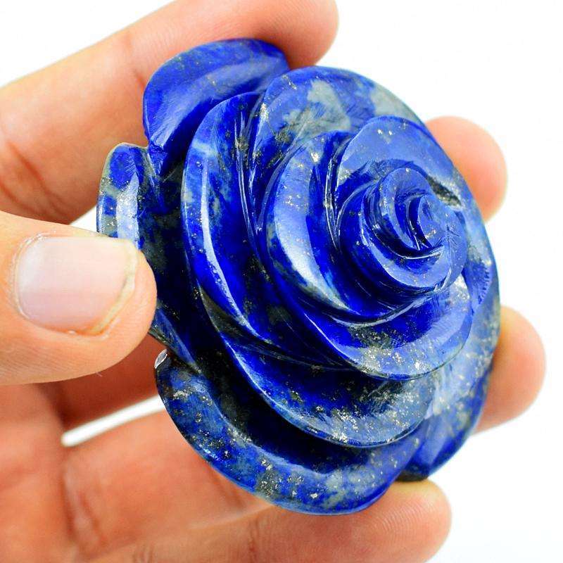 gemsmore:Blue Lapis Lazuli Carved Rose Craving Gemstone