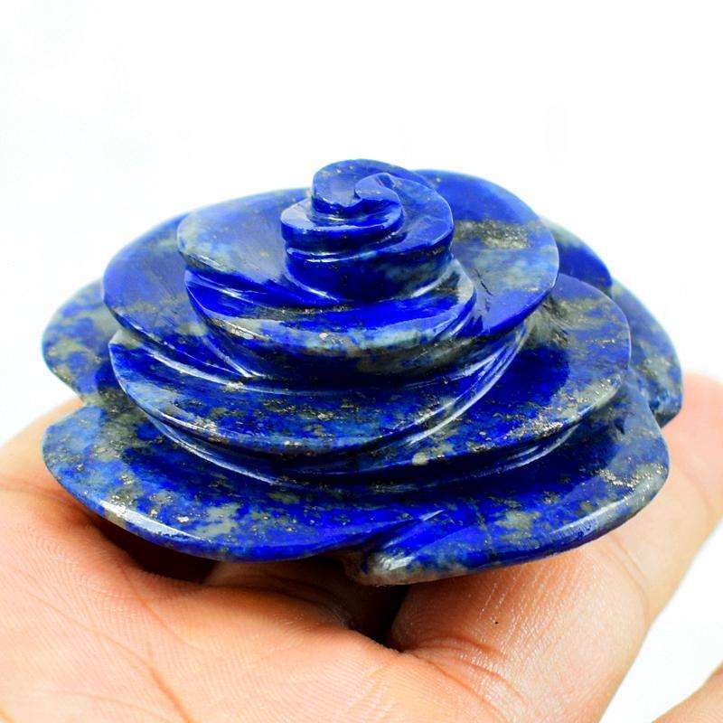 gemsmore:Blue Lapis Lazuli Carved Rose Craving Gemstone