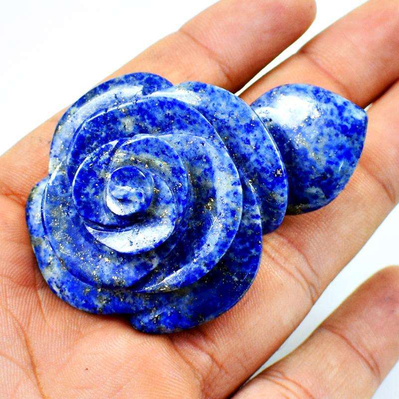 gemsmore:Blue Lapis Lazuli Carved Rose With Golden Flakes