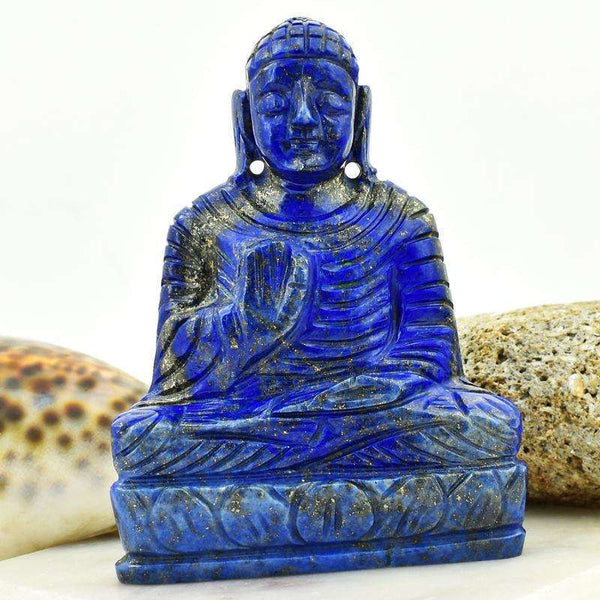 gemsmore:Blue Lapis Lazuli Hand Carved Buddha Idol
