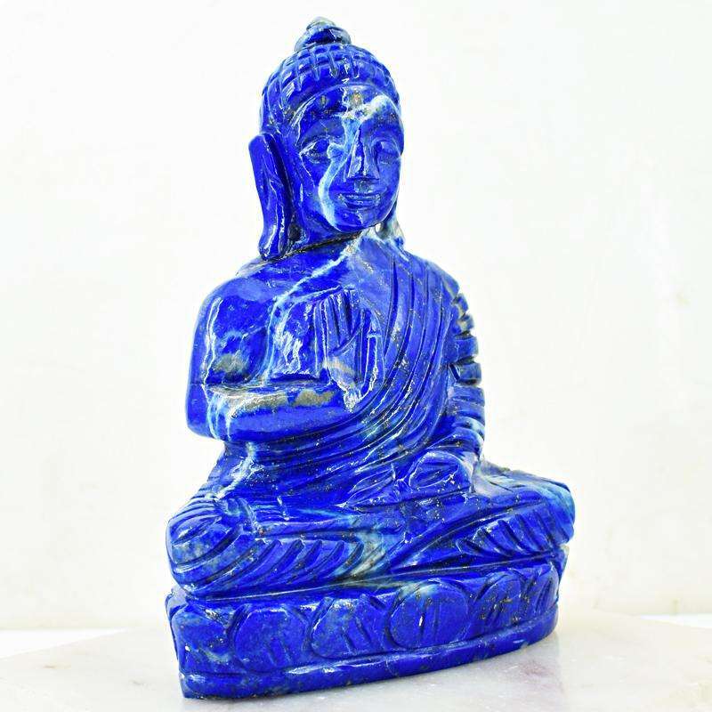 gemsmore:Blue Lapis Lazuli Hand Carved Buddha Idol