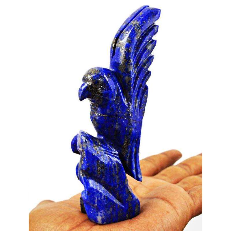 gemsmore:Blue Lapis Lazuli Hand Carved Flying Parrot