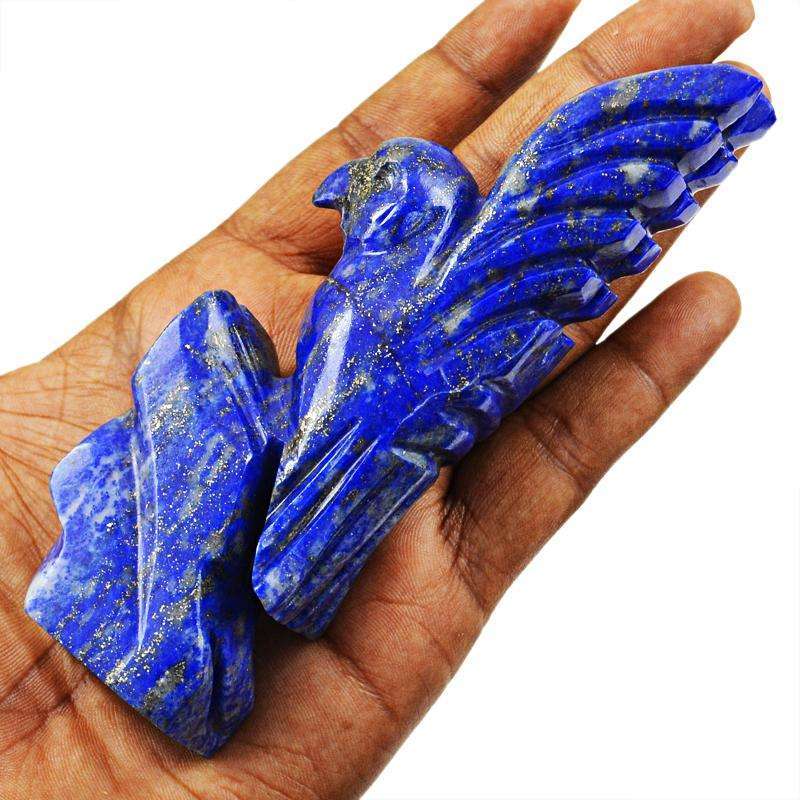 gemsmore:Blue Lapis Lazuli Hand Carved Flying Parrot