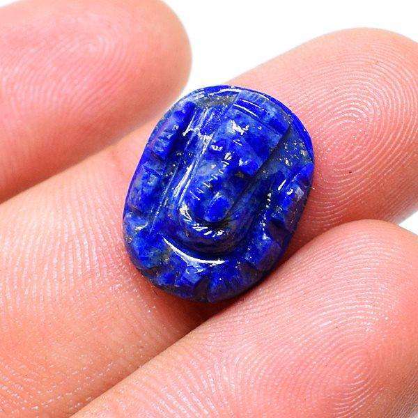 gemsmore:Blue Lapis Lazuli Hand Carved Ganesha Engraved Gem