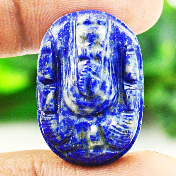 gemsmore:Blue Lapis Lazuli Hand Carved Ganesha Gemstone