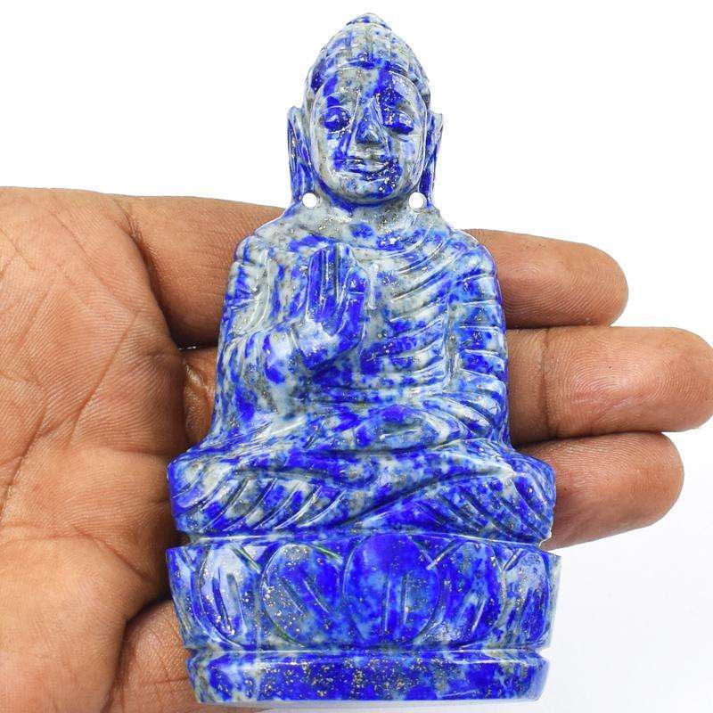 gemsmore:Blue Lapis Lazuli Hand Carved Lord Buddha Idol