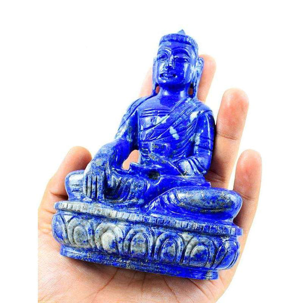 gemsmore:Blue Lapis Lazuli Hand Carved Lord Buddha Peace Idol