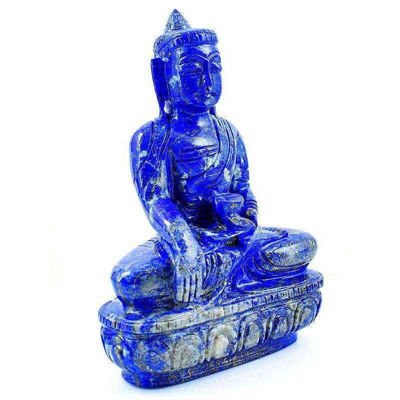 gemsmore:Blue Lapis Lazuli Hand Carved Lord Buddha Peace Idol