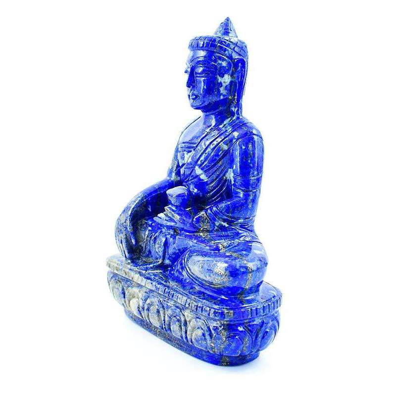 gemsmore:Blue Lapis Lazuli Hand Carved Lord Buddha Peace Idol