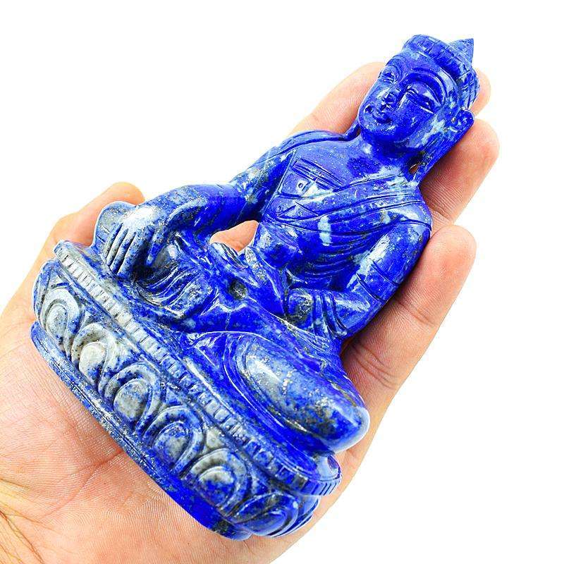 gemsmore:Blue Lapis Lazuli Hand Carved Lord Buddha Peace Idol