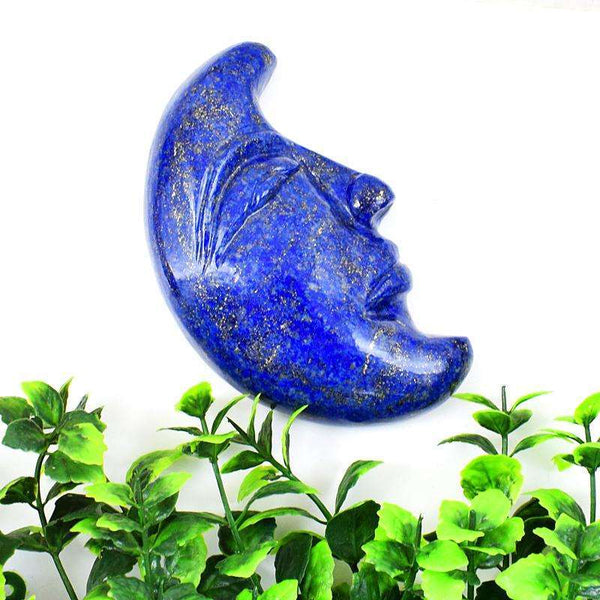 gemsmore:Blue Lapis Lazuli Hand Carved Moon Face