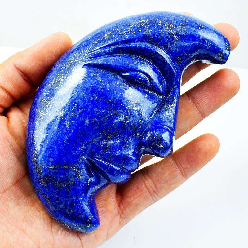 gemsmore:Blue Lapis Lazuli Hand Carved Moon Face