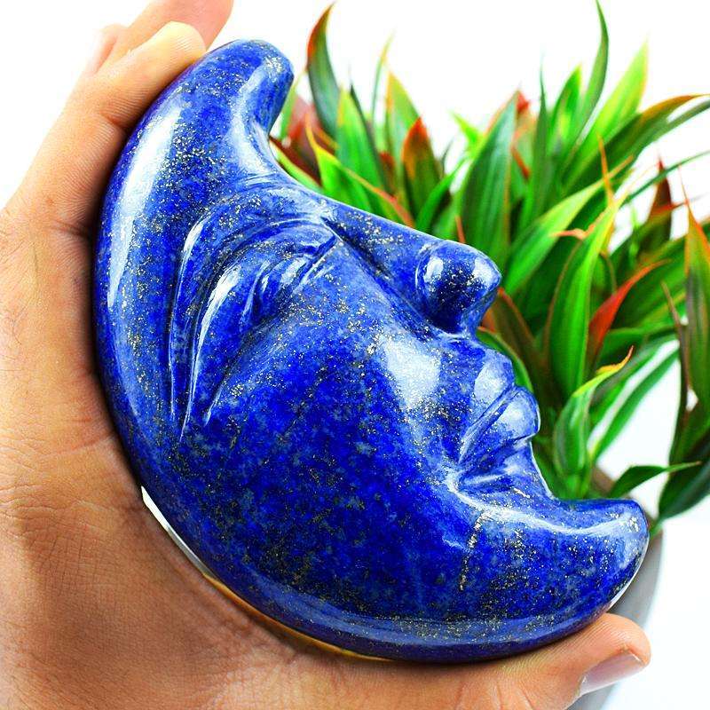 gemsmore:Blue Lapis Lazuli Hand Carved Moon Face