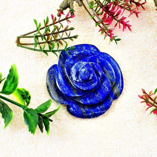 gemsmore:Blue Lapis Lazuli Hand Carved Rose Gemstone