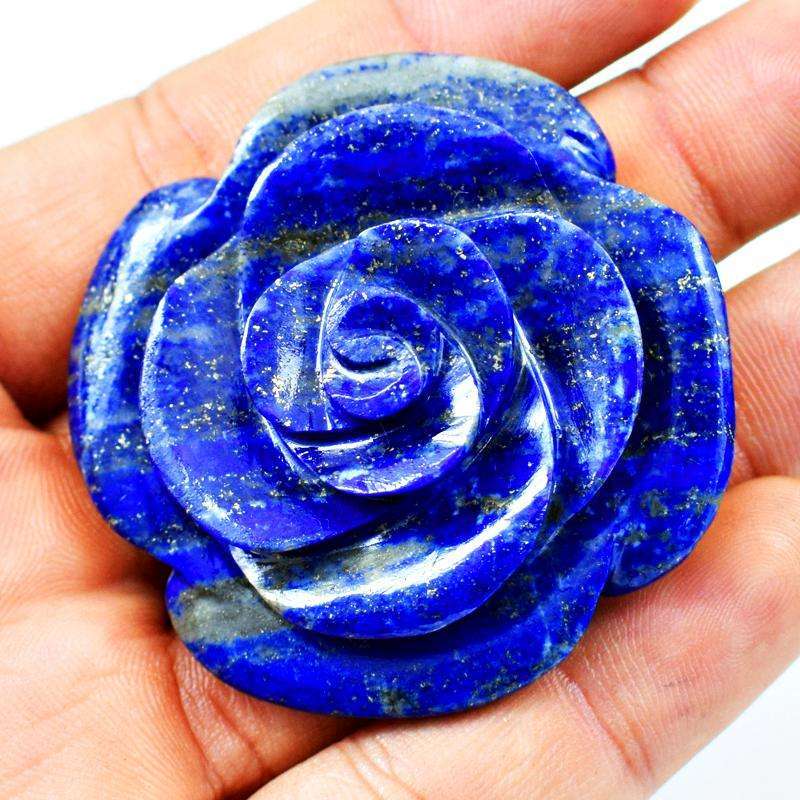 gemsmore:Blue Lapis Lazuli Hand Carved Rose Gemstone