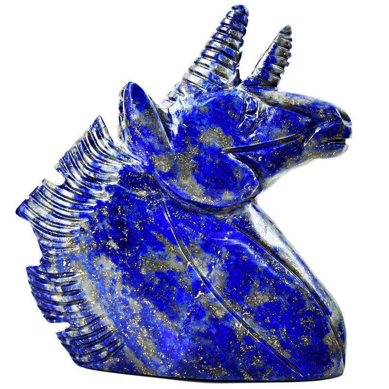 gemsmore:Blue Lapis Lazuli Hand Carved Unicorn Head