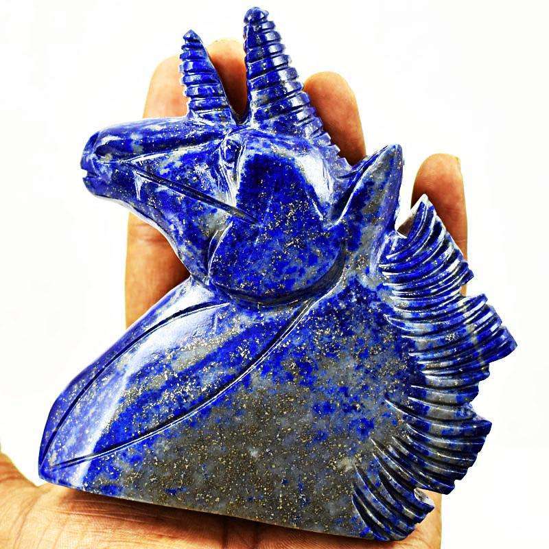 gemsmore:Blue Lapis Lazuli Hand Carved Unicorn Head