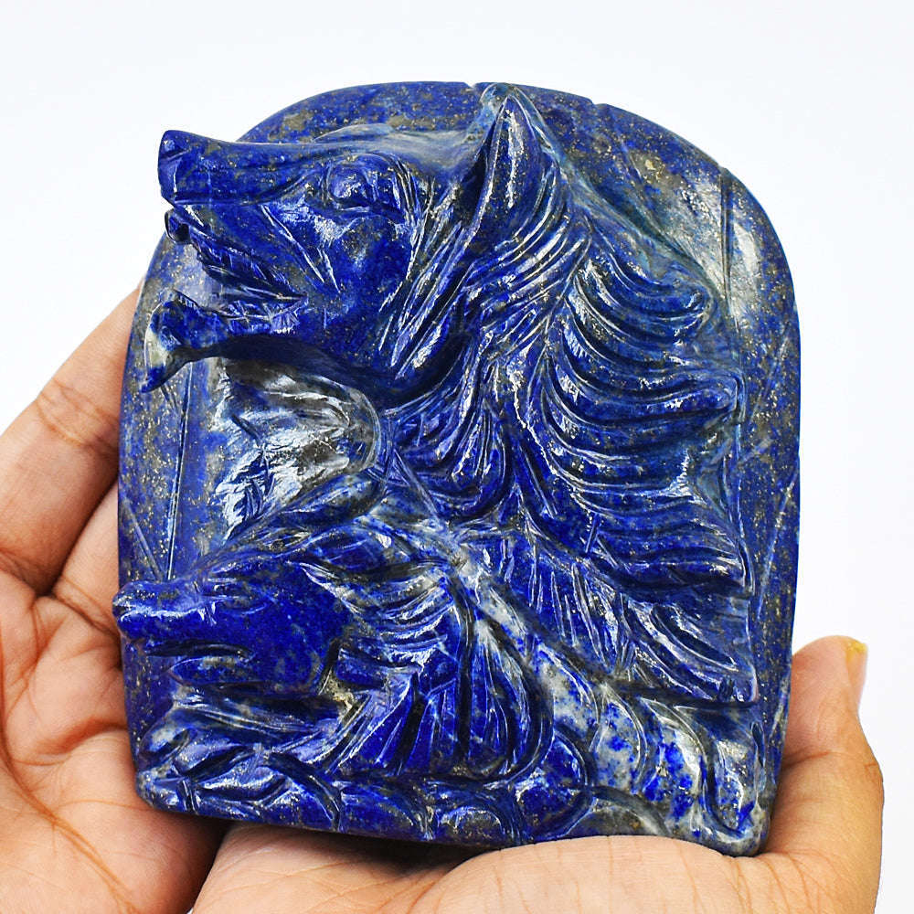 gemsmore:Blue Lapis Lazuli Hand Carved Wolf Head