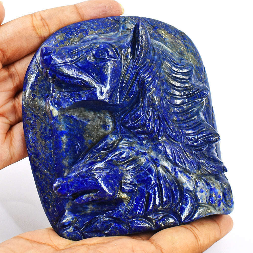 gemsmore:Blue Lapis Lazuli Hand Carved Wolf Head