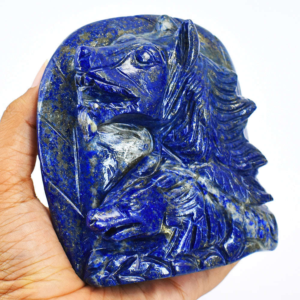 gemsmore:Blue Lapis Lazuli Hand Carved Wolf Head