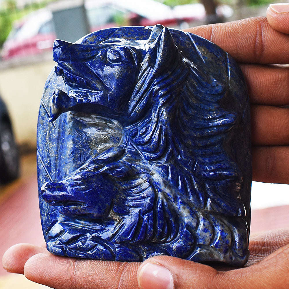 gemsmore:Blue Lapis Lazuli Hand Carved Wolf Head