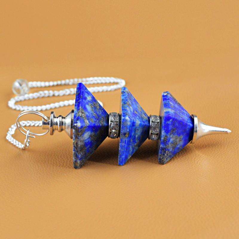 gemsmore:Blue Lapis Lazuli Healing Pyramid Pendulum Natural Untreated
