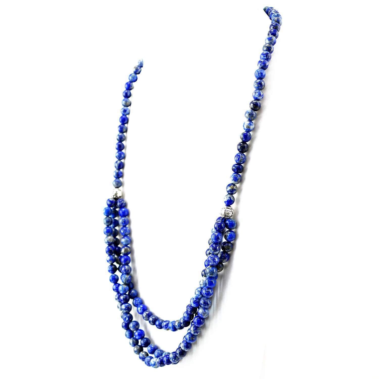 gemsmore:Blue Lapis Lazuli Necklace 20 Inches Long Natural Round Beads