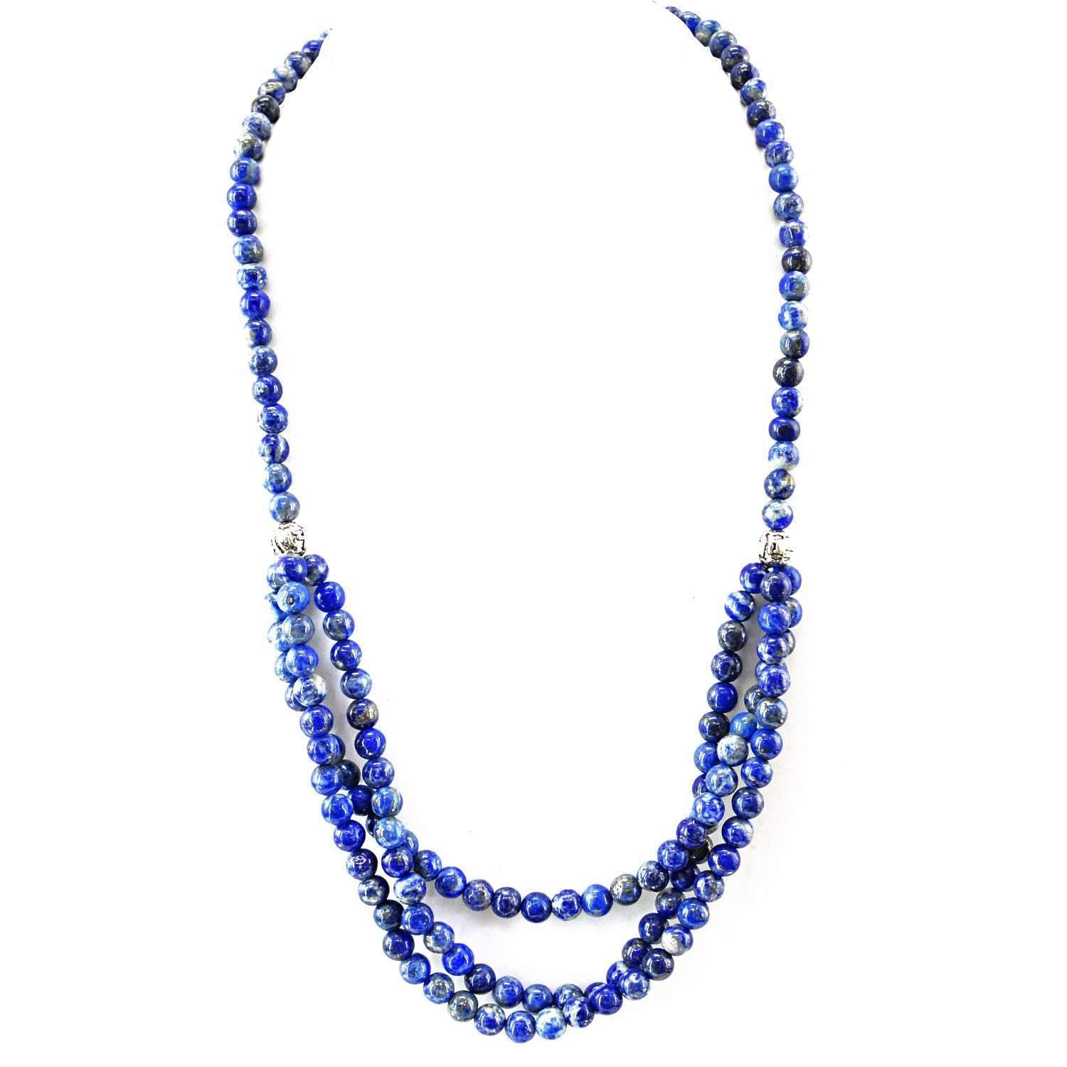 gemsmore:Blue Lapis Lazuli Necklace 20 Inches Long Natural Round Beads
