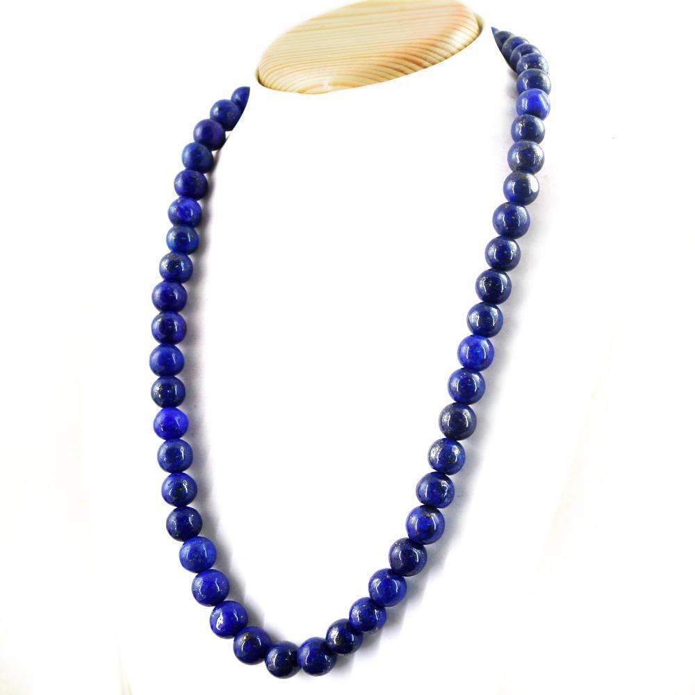 gemsmore:Blue Lapis Lazuli Necklace Natural 20 Inches Long Round Shape Beads