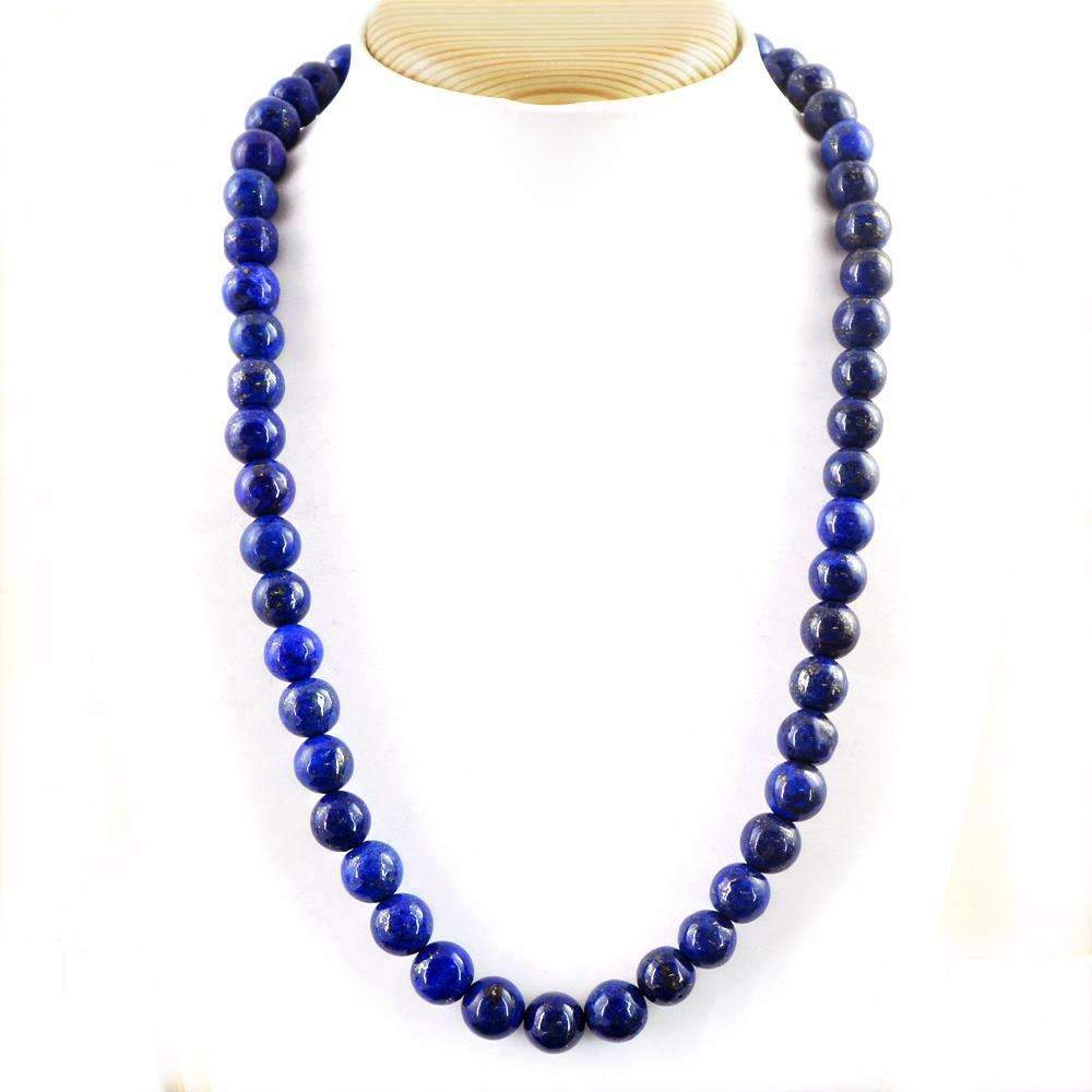 gemsmore:Blue Lapis Lazuli Necklace Natural 20 Inches Long Round Shape Beads