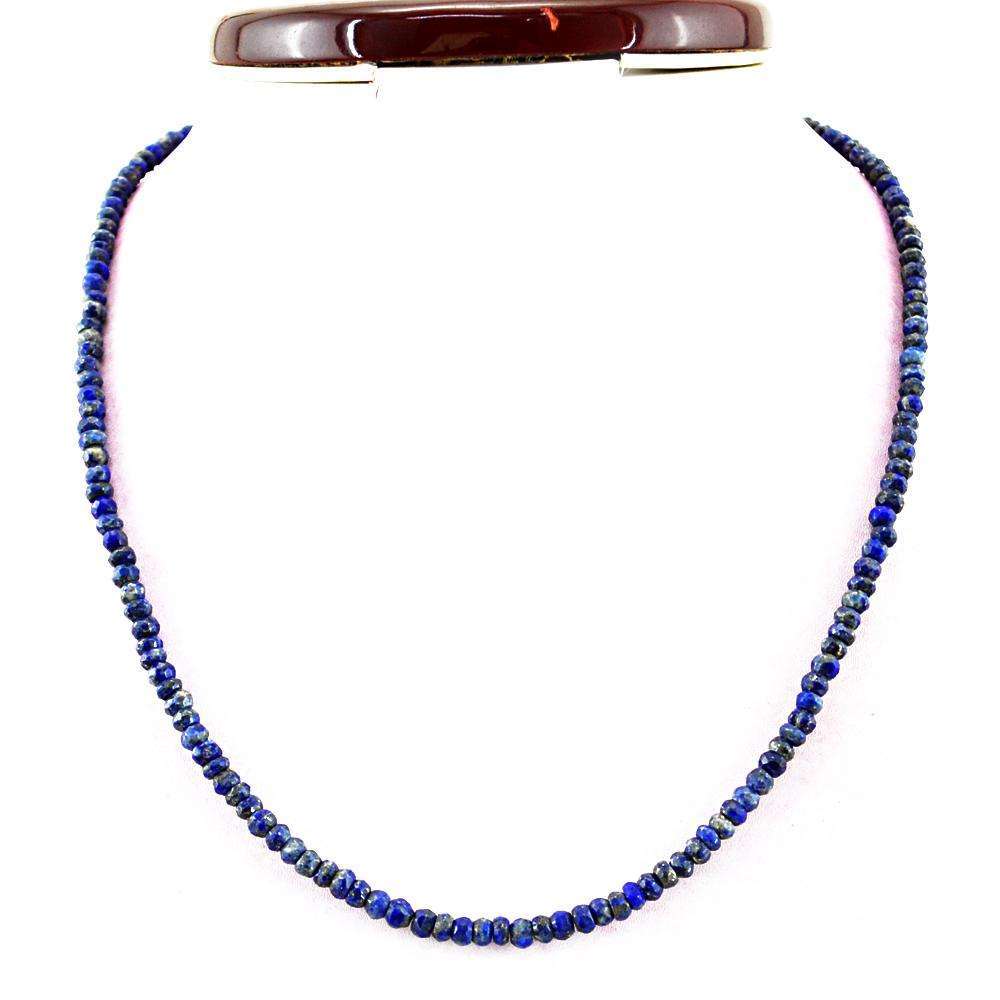 gemsmore:Blue Lapis Lazuli Necklace Natural Faceted Round Shape Beads