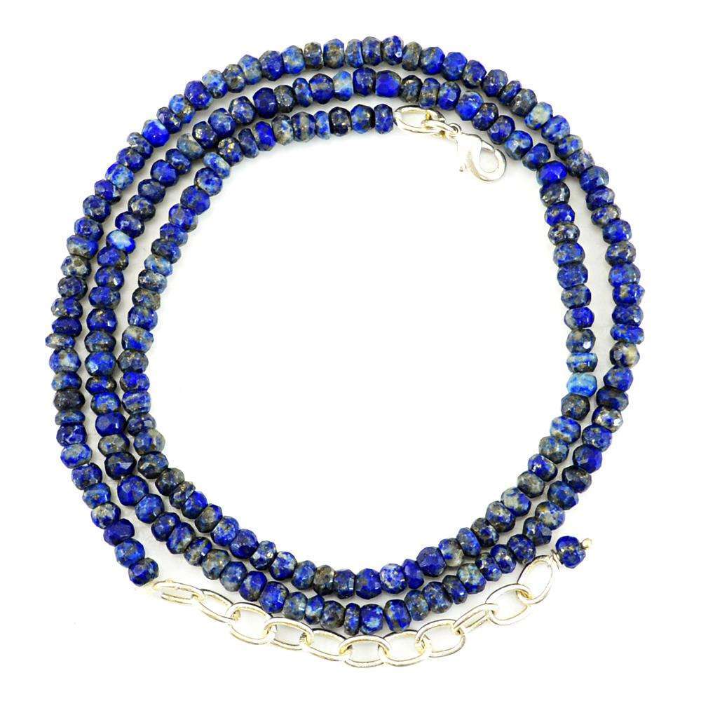 gemsmore:Blue Lapis Lazuli Necklace Natural Faceted Round Shape Beads