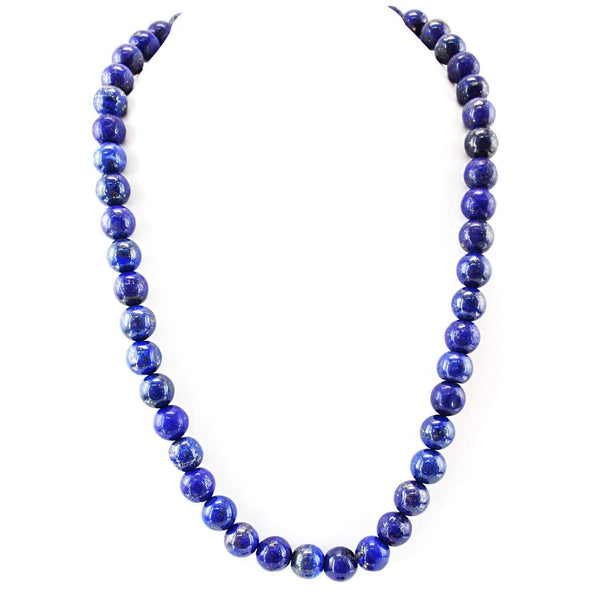 gemsmore:Blue Lapis Lazuli Necklace Natural Round Shape Beads - 20 Inches Long