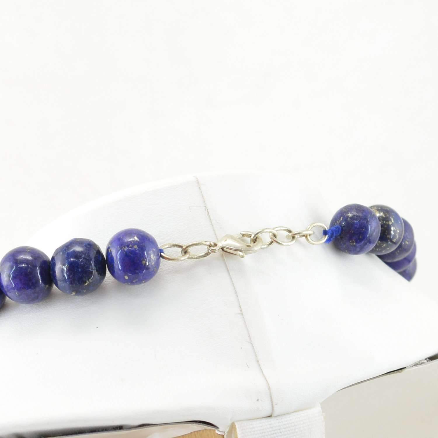 gemsmore:Blue Lapis Lazuli Necklace Natural Round Shape Beads - 20 Inches Long