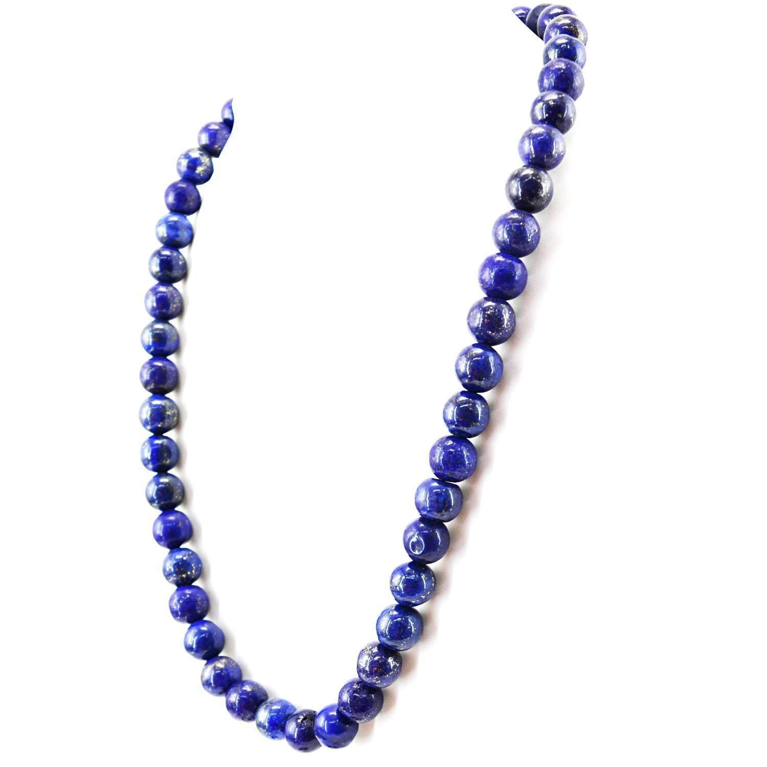 gemsmore:Blue Lapis Lazuli Necklace Natural Round Shape Beads - 20 Inches Long