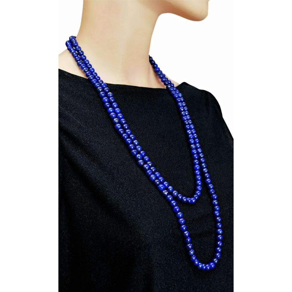 gemsmore:Blue Lapis Lazuli Necklace Natural Single Strand Round Shape Beads