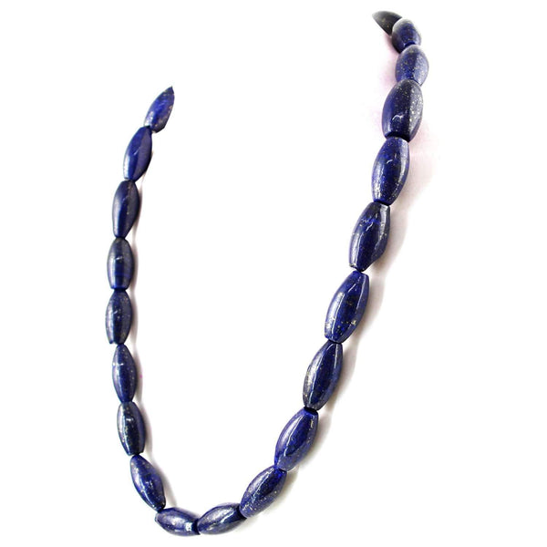 gemsmore:Blue Lapis Lazuli Necklace Natural Single Strand Untreated Beads