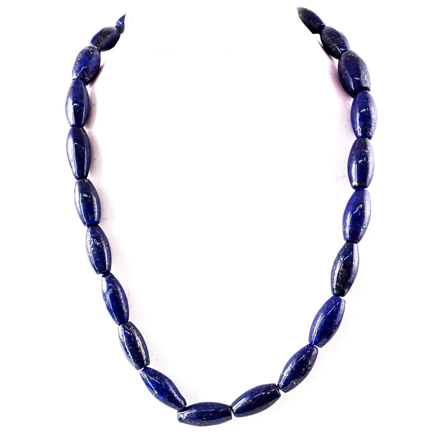 gemsmore:Blue Lapis Lazuli Necklace Natural Single Strand Untreated Beads