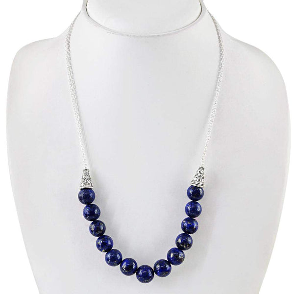 gemsmore:Blue Lapis Lazuli Necklace Natural Untreated Round Shape Beads