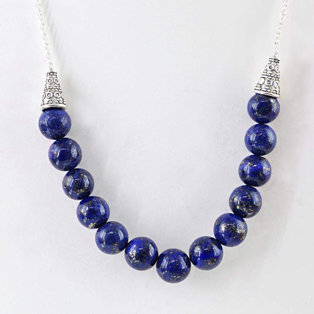 gemsmore:Blue Lapis Lazuli Necklace Natural Untreated Round Shape Beads