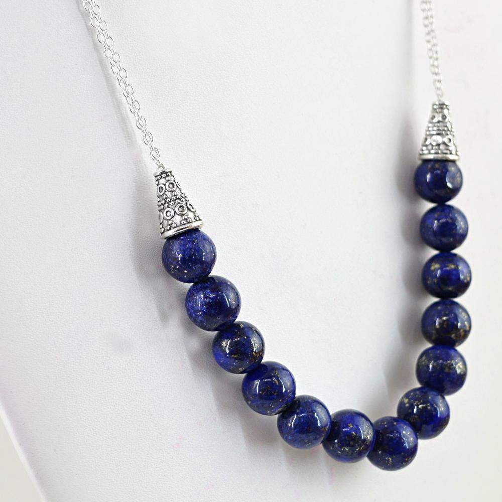 gemsmore:Blue Lapis Lazuli Necklace Natural Untreated Round Shape Beads