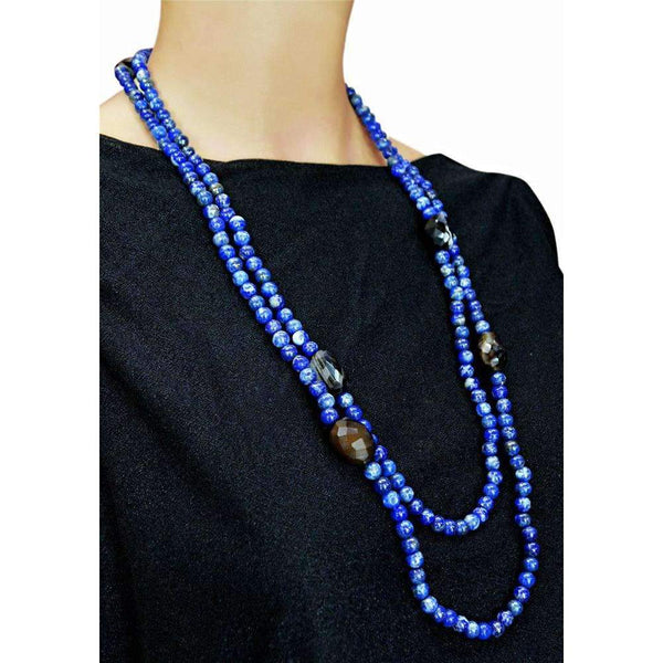 gemsmore:Blue Lapis Lazuli & Onyx Beads Necklace - Natural Round Shape