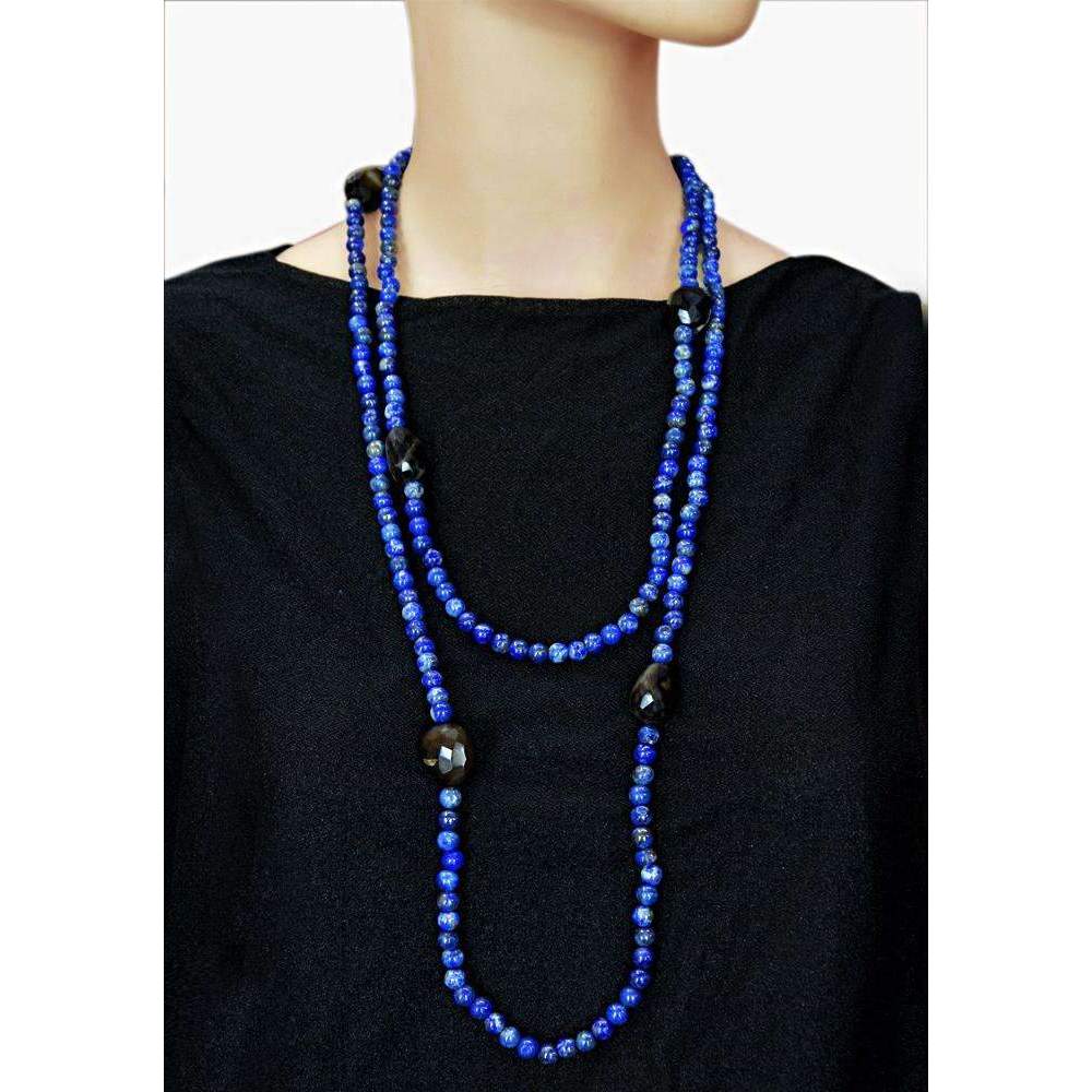 gemsmore:Blue Lapis Lazuli & Onyx Beads Necklace - Natural Round Shape