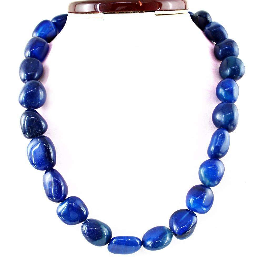 gemsmore:Blue Onyx Necklace - Natural 20 Inches Long Untreated Beads