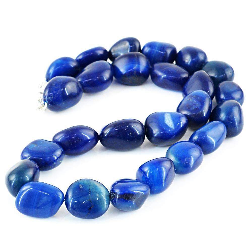 gemsmore:Blue Onyx Necklace - Natural 20 Inches Long Untreated Beads