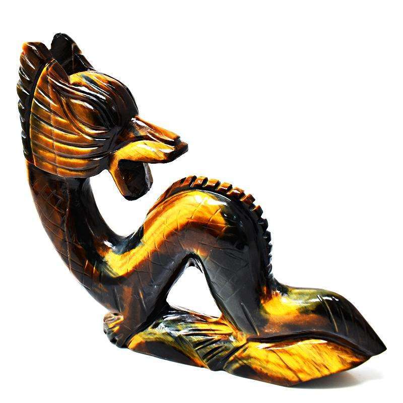 gemsmore:Blue Power Tiger Eye Hand Carved Dragon